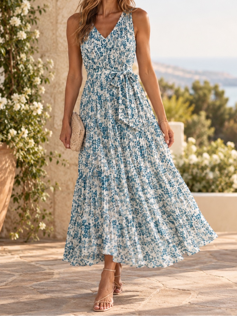 NWT Tuckernuck Jardin de Fleurs Plissé Crinkle Alina Maxi Dress Blue Floral XS